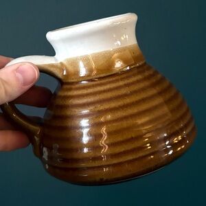 Vintage Brown and White Striped Glazed Ceramic Coffee Mug